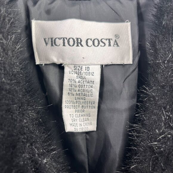 Victor Costa Metallic Geometric Faux Fur Neck Jewel Button Jacket Womens Size 10 - Picture 5 of 5